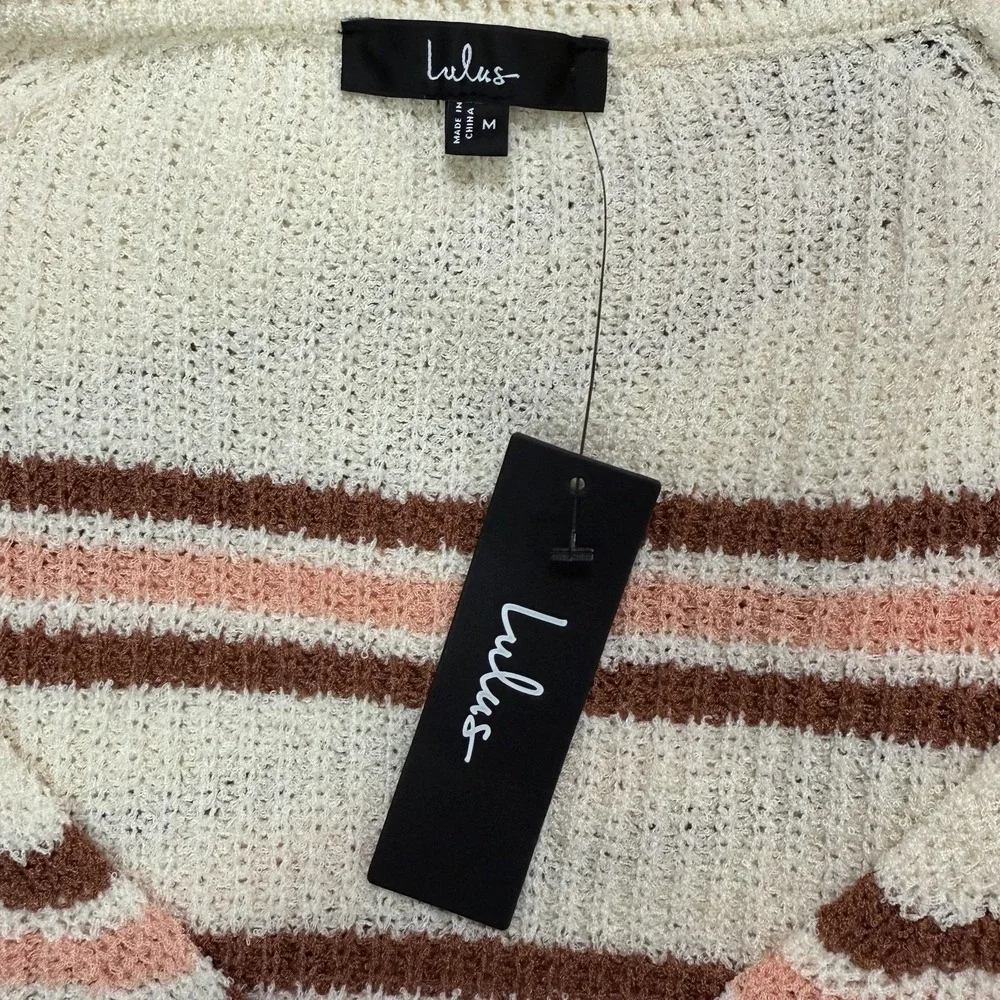 Lulus Sweater Women's M Cream Multicolor Striped Cropped Casual Knit Popover
